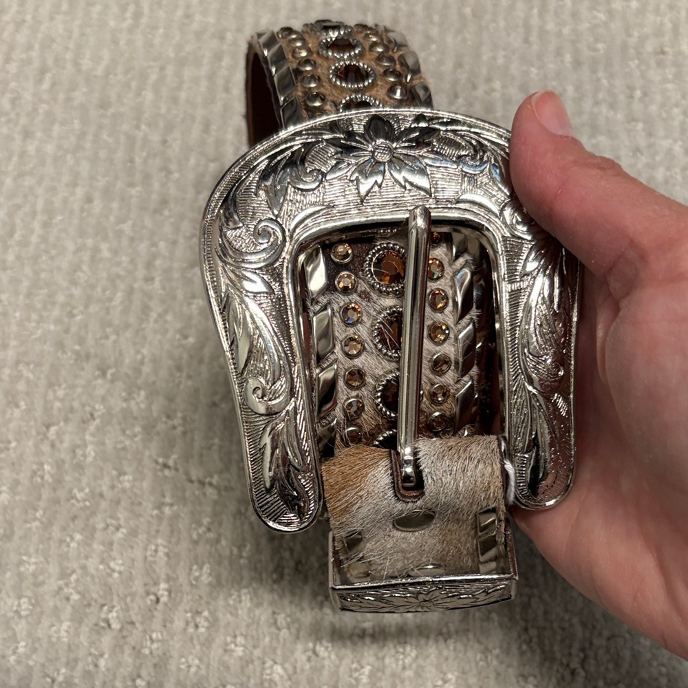 Kippys Silver Western Rhinestone Belt with Brown Stone Accents
